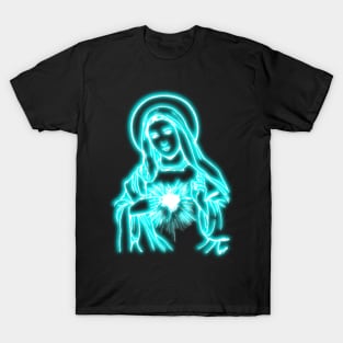 Light Blue Neon Virgin Mary T-Shirt